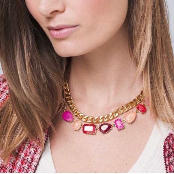 WHBM Convertible Station Necklace Gold Finish Chain with Candy Colored Gems - Picture 5 of 5